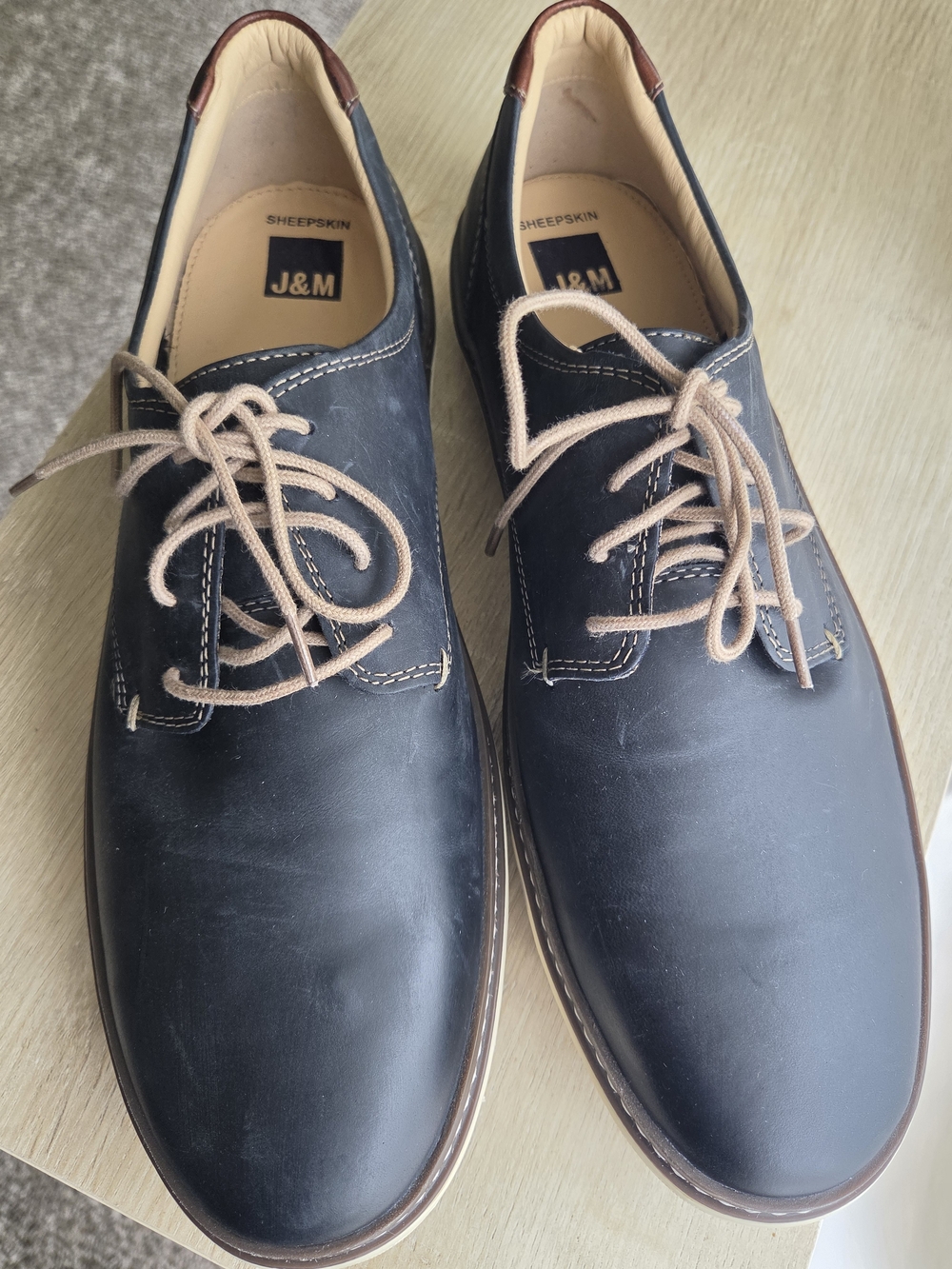 Johnston & Murphy J&M Mens 12M Leather Casual Oxfords Navy Blue Brown Heel